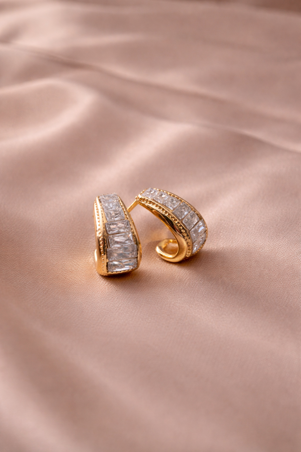 Wide Pavé Baguette Statement Hoop Earrings