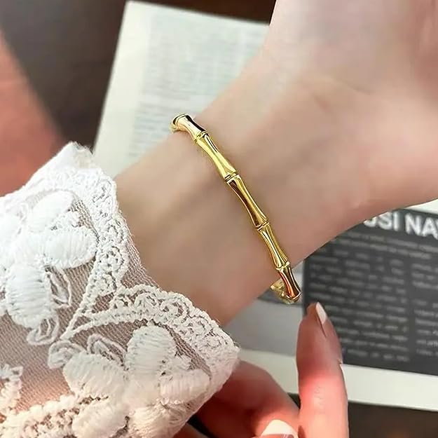 Fashion Jewellery Gold Plated Stainless Steel Delicate Bamboo Style Western Kada For Girls and Women