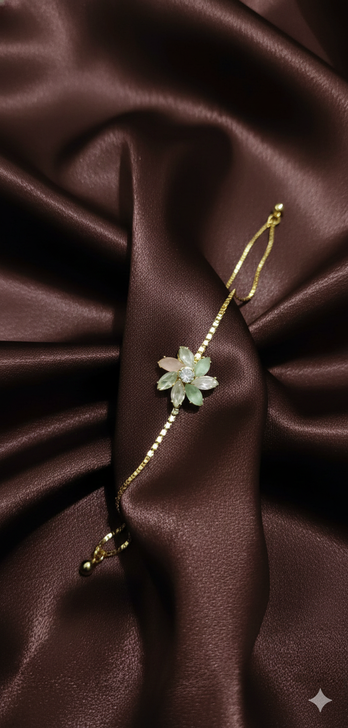 Women's Mint Green Pink Floral Designer Bracelet | Elegant Adjustable Statement Jewelry