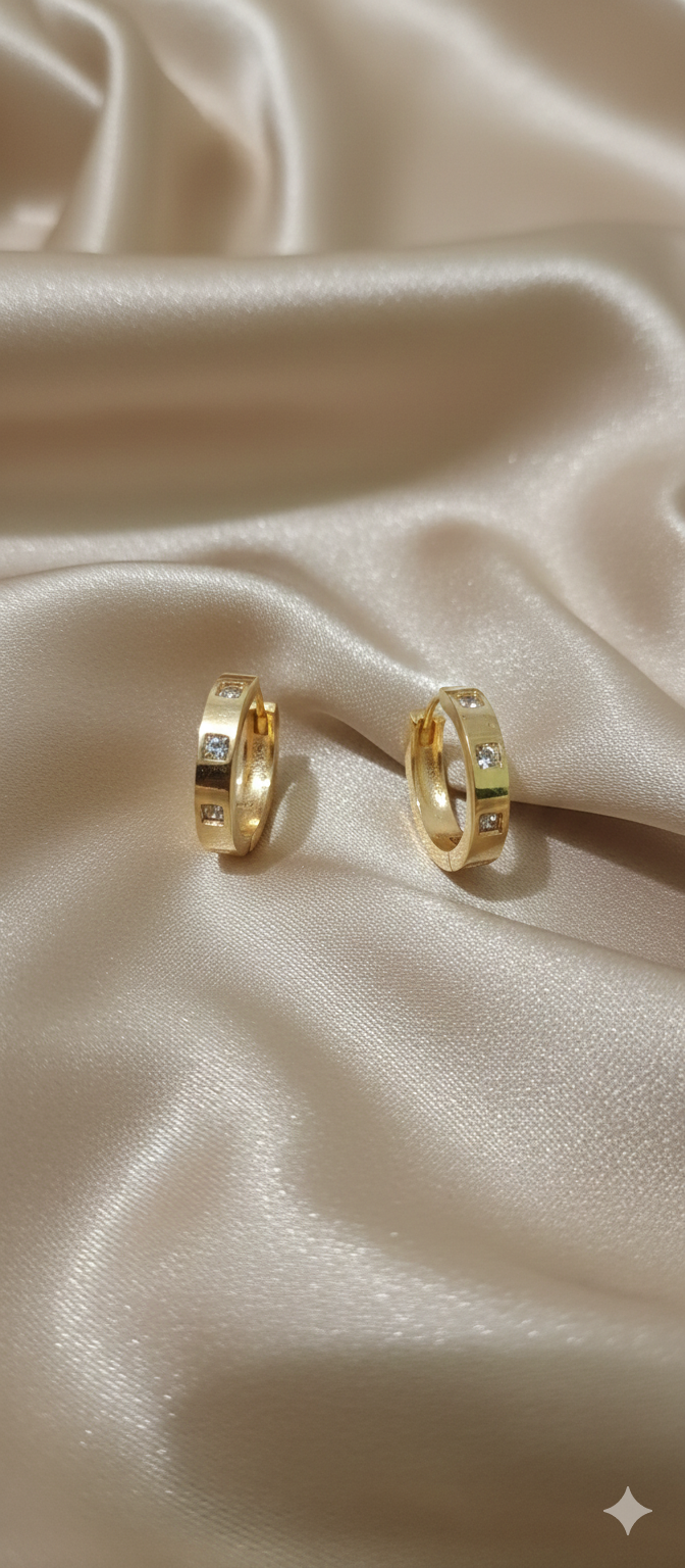 Crystal Studded Gold Huggie Earrings
