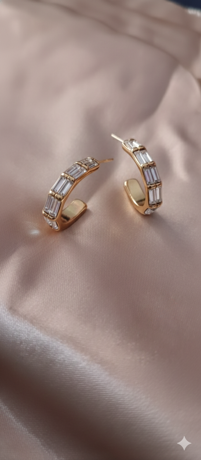 Baguette Crystal Open Hoop Earrings