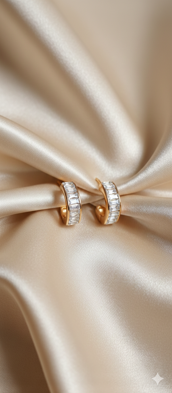 Baguette Pavé Gold Huggie Earrings