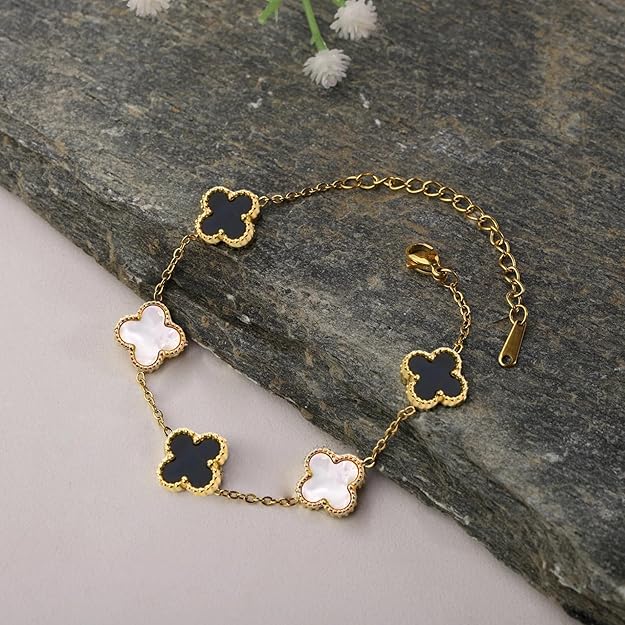 Clover Anti Tarnish Bracelet for Women Stylish | Stainless Steel Bracelet for Woman | Fashion Jewellery for Women Aesthetic Accessories for Girls Chain Bracelet Gold