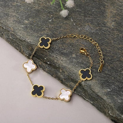 Clover Anti Tarnish Bracelet for Women Stylish | Stainless Steel Bracelet for Woman | Fashion Jewellery for Women Aesthetic Accessories for Girls Chain Bracelet Gold