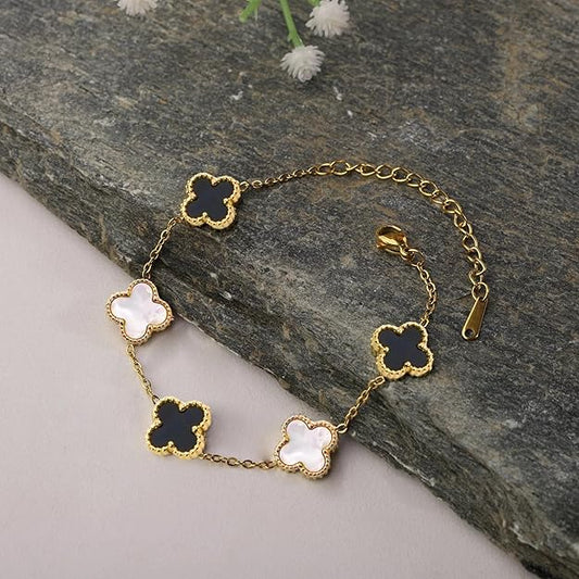Clover Anti Tarnish Bracelet for Women Stylish | Stainless Steel Bracelet for Woman | Fashion Jewellery for Women Aesthetic Accessories for Girls Chain Bracelet Gold