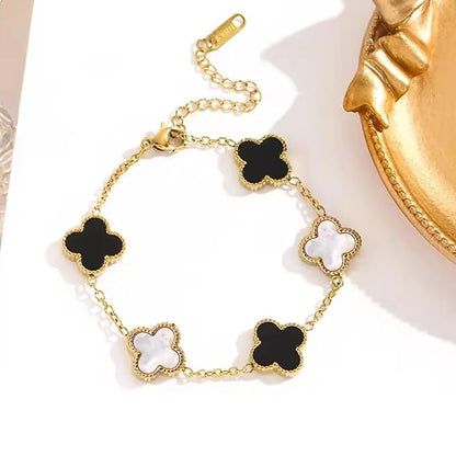 Clover Anti Tarnish Bracelet for Women Stylish | Stainless Steel Bracelet for Woman | Fashion Jewellery for Women Aesthetic Accessories for Girls Chain Bracelet Gold