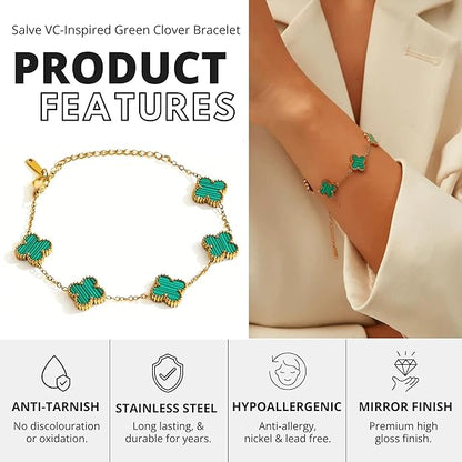 Clover Anti Tarnish Bracelet for Women Stylish | Stainless Steel Bracelet for Woman | Fashion Jewellery for Women Aesthetic Accessories for Girls Chain Bracelet Gold