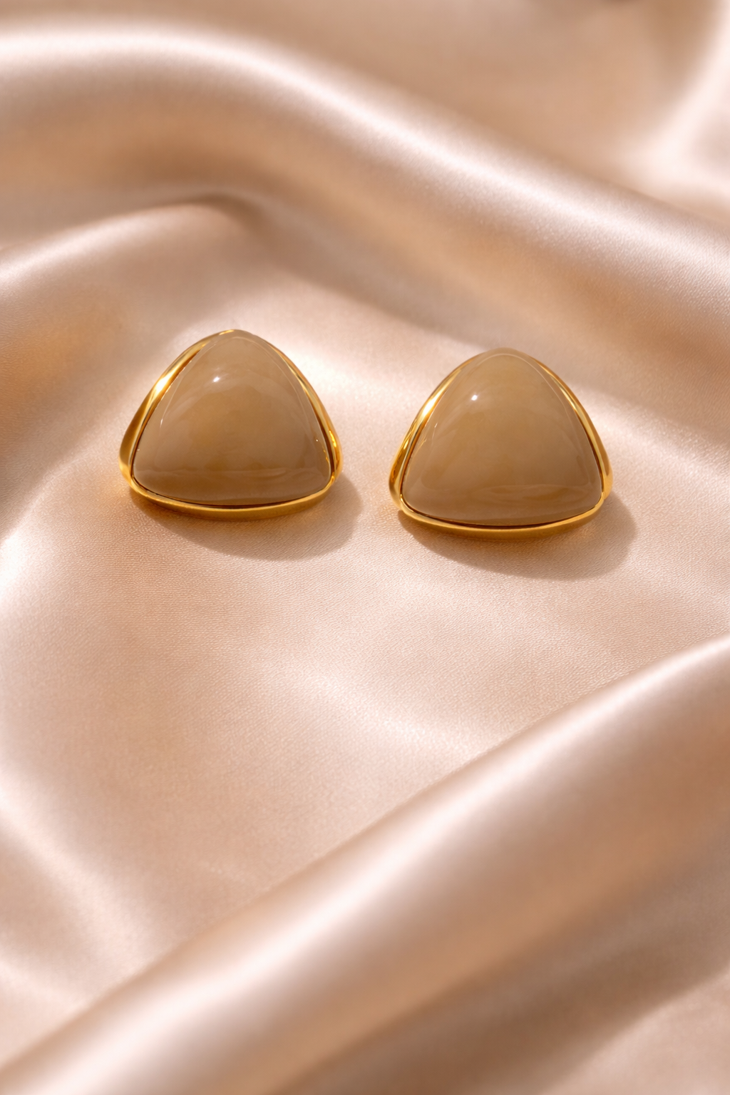Triangular Stone-Set Gold Stud Earrings