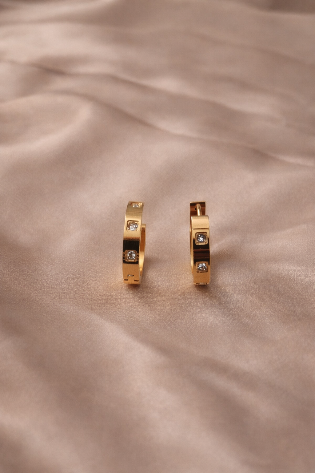Crystal Studded Gold Huggie Earrings