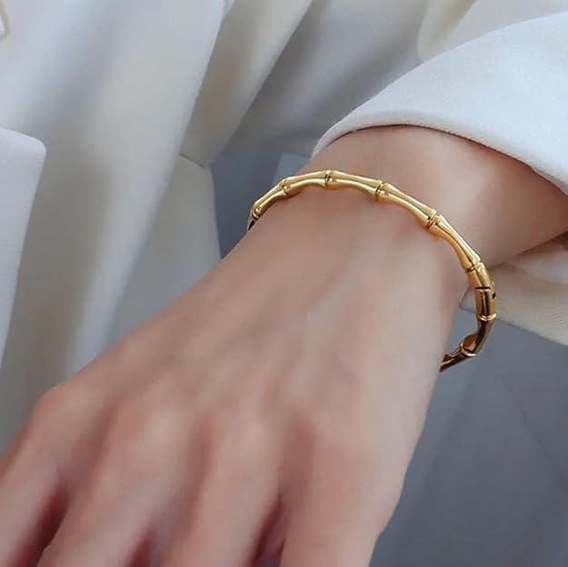 Fashion Jewellery Gold Plated Stainless Steel Delicate Bamboo Style Western Kada For Girls and Women