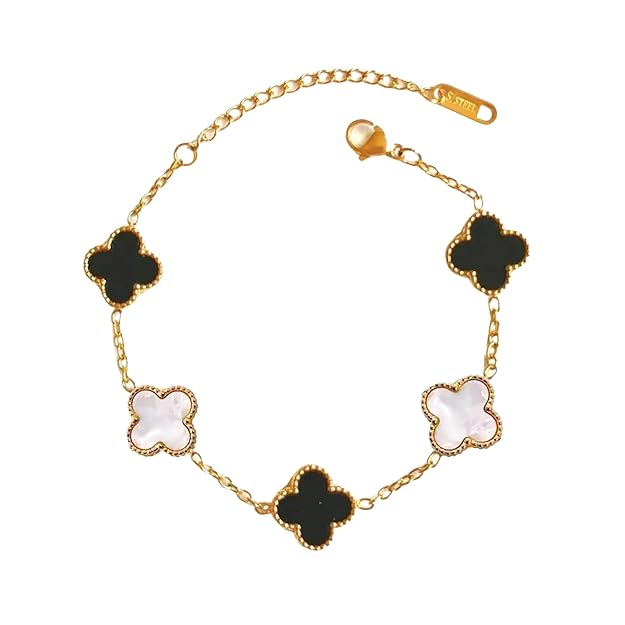 Clover Anti Tarnish Bracelet for Women Stylish | Stainless Steel Bracelet for Woman | Fashion Jewellery for Women Aesthetic Accessories for Girls Chain Bracelet Gold