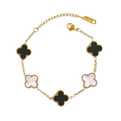 Clover Anti Tarnish Bracelet for Women Stylish | Stainless Steel Bracelet for Woman | Fashion Jewellery for Women Aesthetic Accessories for Girls Chain Bracelet Gold