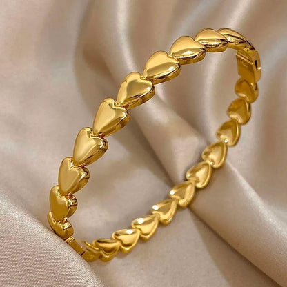 Stainless Steel Open Bangles Love Trendy Cuff Bracelets Gold Plated Simple Hearts Wrist Jewelry