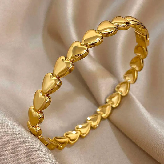 Stainless Steel Open Bangles Love Trendy Cuff Bracelets Gold Plated Simple Hearts Wrist Jewelry