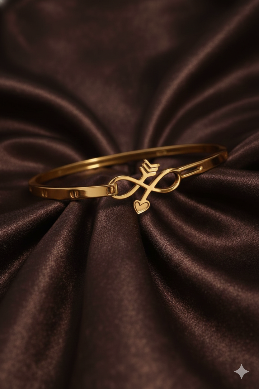 Gold plated stainless steel infinity arrow cuff bracelet