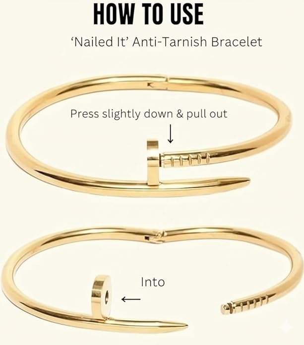 Gold Plated Nail Bangle Anti Tarnish Bracelet for Women | Trendy Adjustable Screw Nail Design with Rhinestone Accents | Modern Jewellery | Trendy Women | Cuff Bracelets | Luxury Bracelet