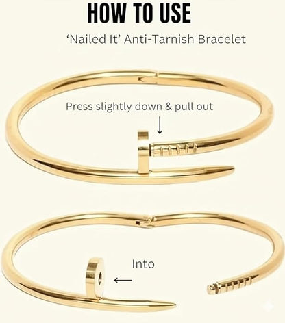 Gold Plated Nail Bangle Anti Tarnish Bracelet for Women | Trendy Adjustable Screw Nail Design with Rhinestone Accents | Modern Jewellery | Trendy Women | Cuff Bracelets | Luxury Bracelet