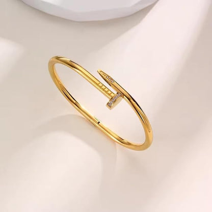 Gold Plated Nail Bangle Anti Tarnish Bracelet for Women | Trendy Adjustable Screw Nail Design with Rhinestone Accents | Modern Jewellery | Trendy Women | Cuff Bracelets | Luxury Bracelet