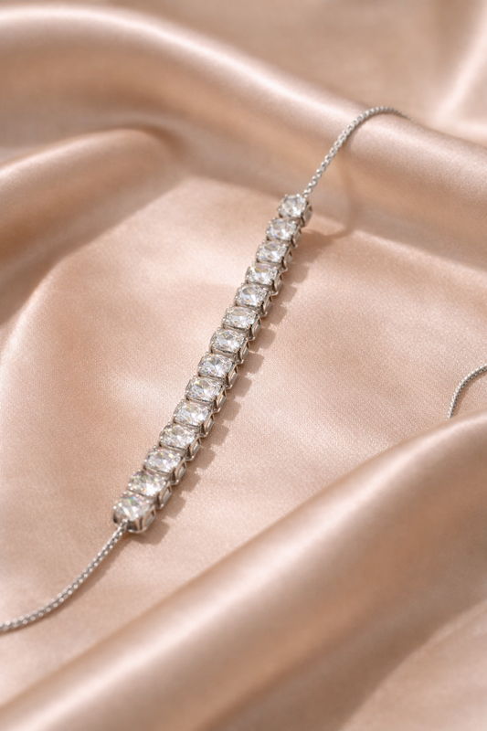 Adjustable Silver Plated Rhinestone Diamond Cut Cz Bridesmaid Tennis Bracelet Gift For Women Girls Valentines Gift For Her